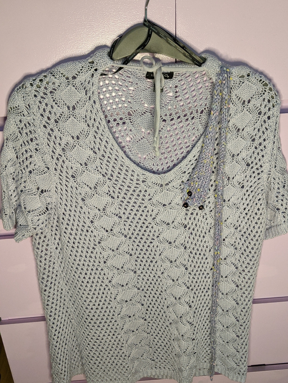 Light Blue Crochet Knit Short Sleeve Top